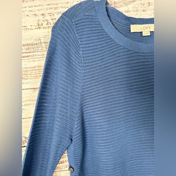 Ann Taylor LOFT Blue Sweater with Side Buttons, EUC, Size Medium, MSRP $89 - Picture 7 of 11